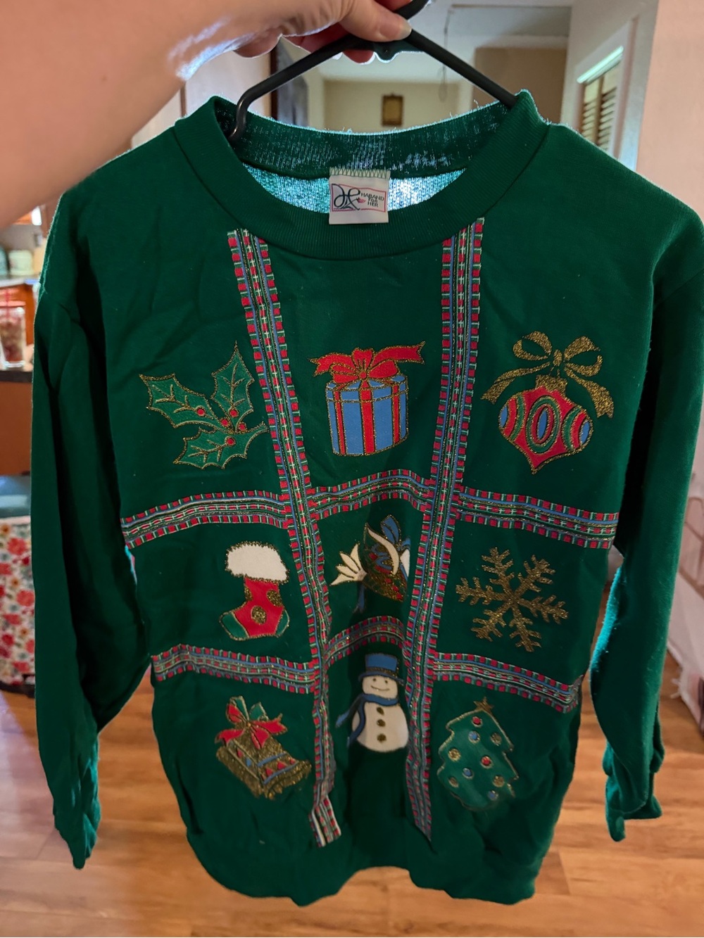 Vintage Haband for Her Christmas Sweatshirt USA Holiday Patchwork Ugly Sweater